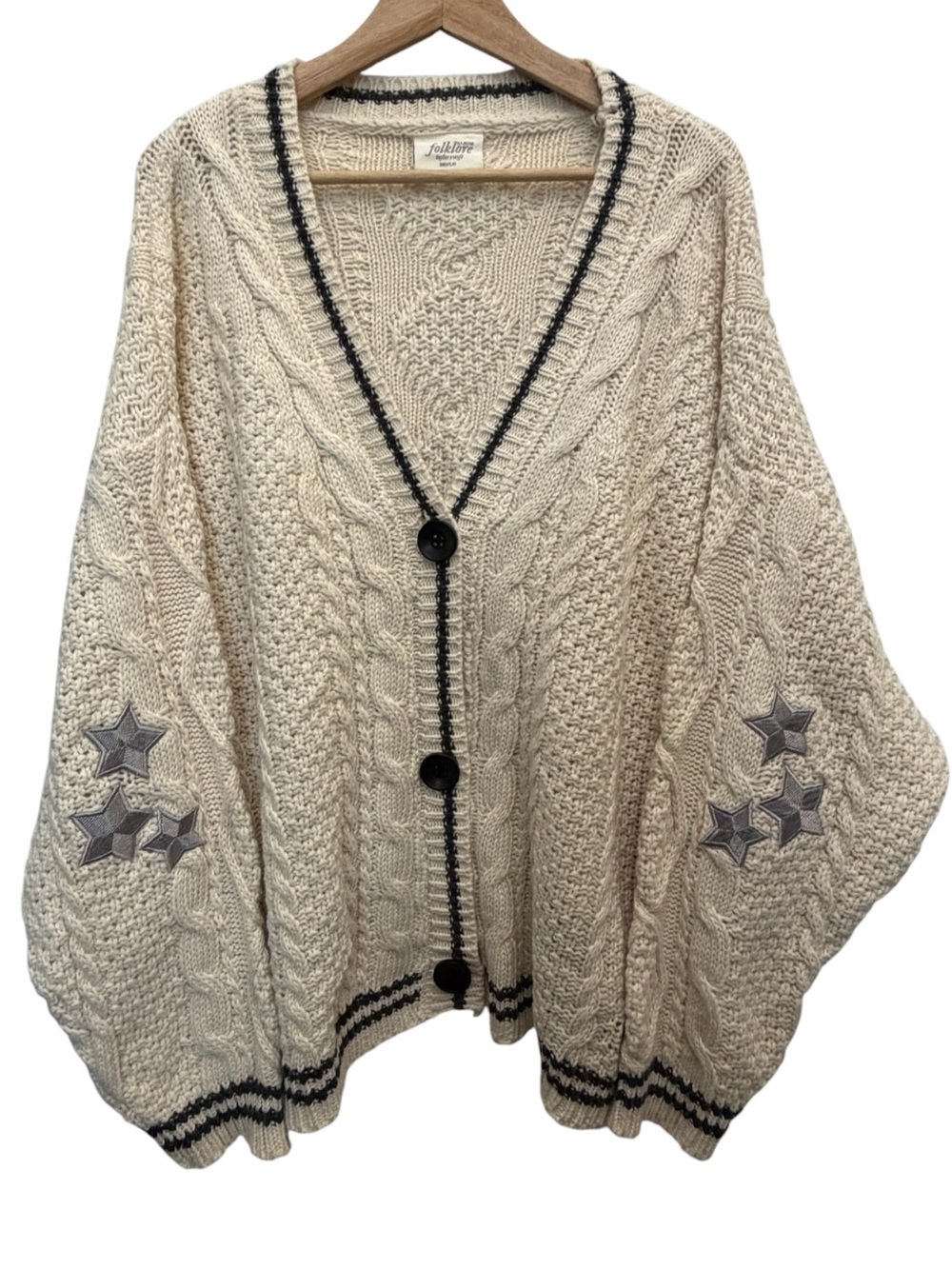 Taylor Swift Folklore Cream Black Trim Cable Knit Cardigan Sweater Button Sz M/L